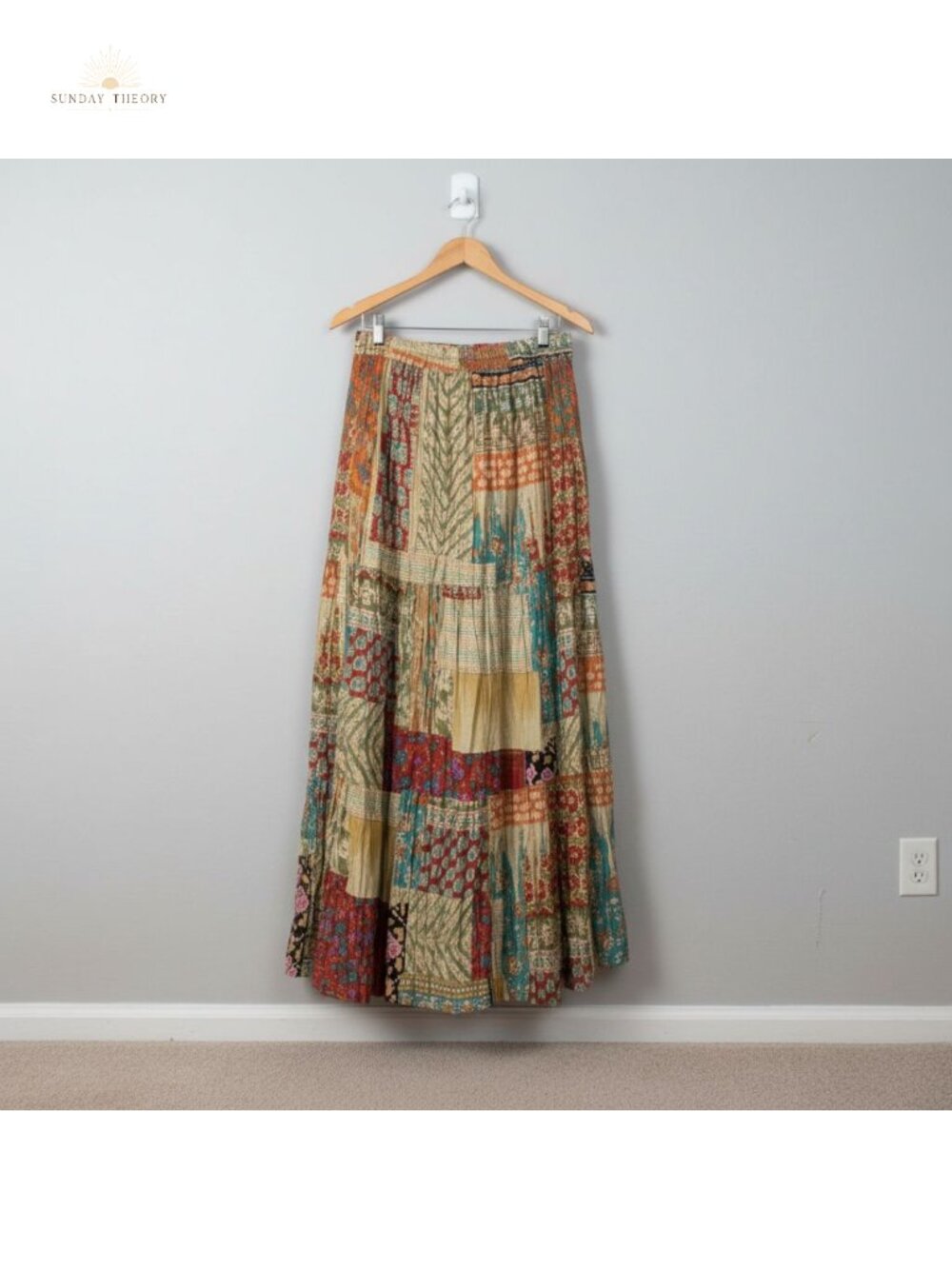 Reversible Boho Maxi Skirt 100% Cotton Pull On Long Flowy 36"